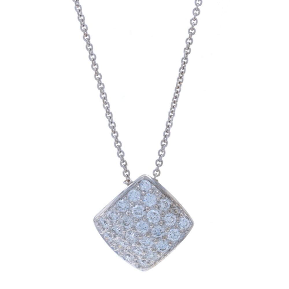 White Gold Pave Diamond Cluster Necklace 16" - 14k Round 1.75ctw Curved